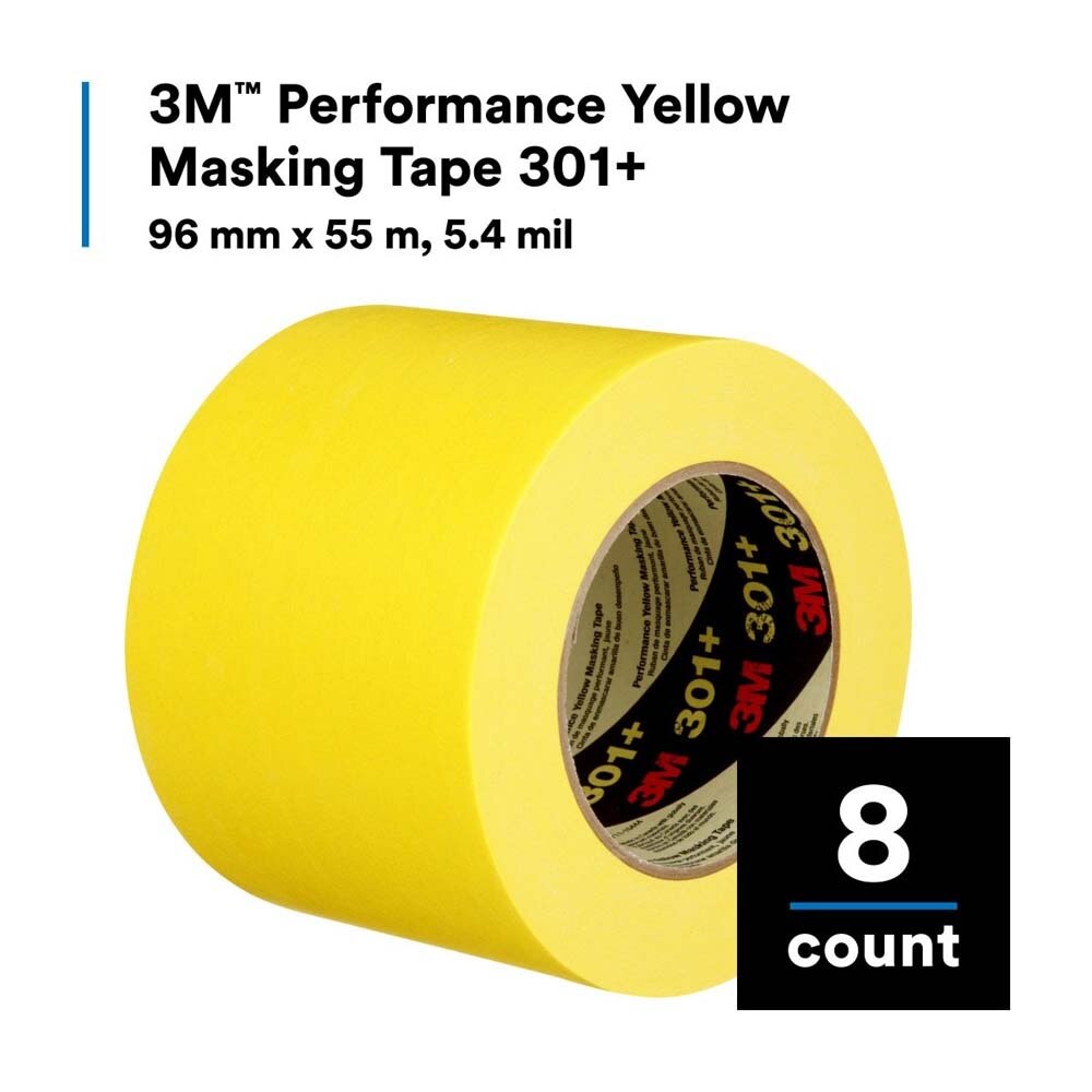 3M 7000124893 Performance Yellow Masking Tape 301+, 96 mm x 55 m, 6.3 mil (8 Pack) - 4