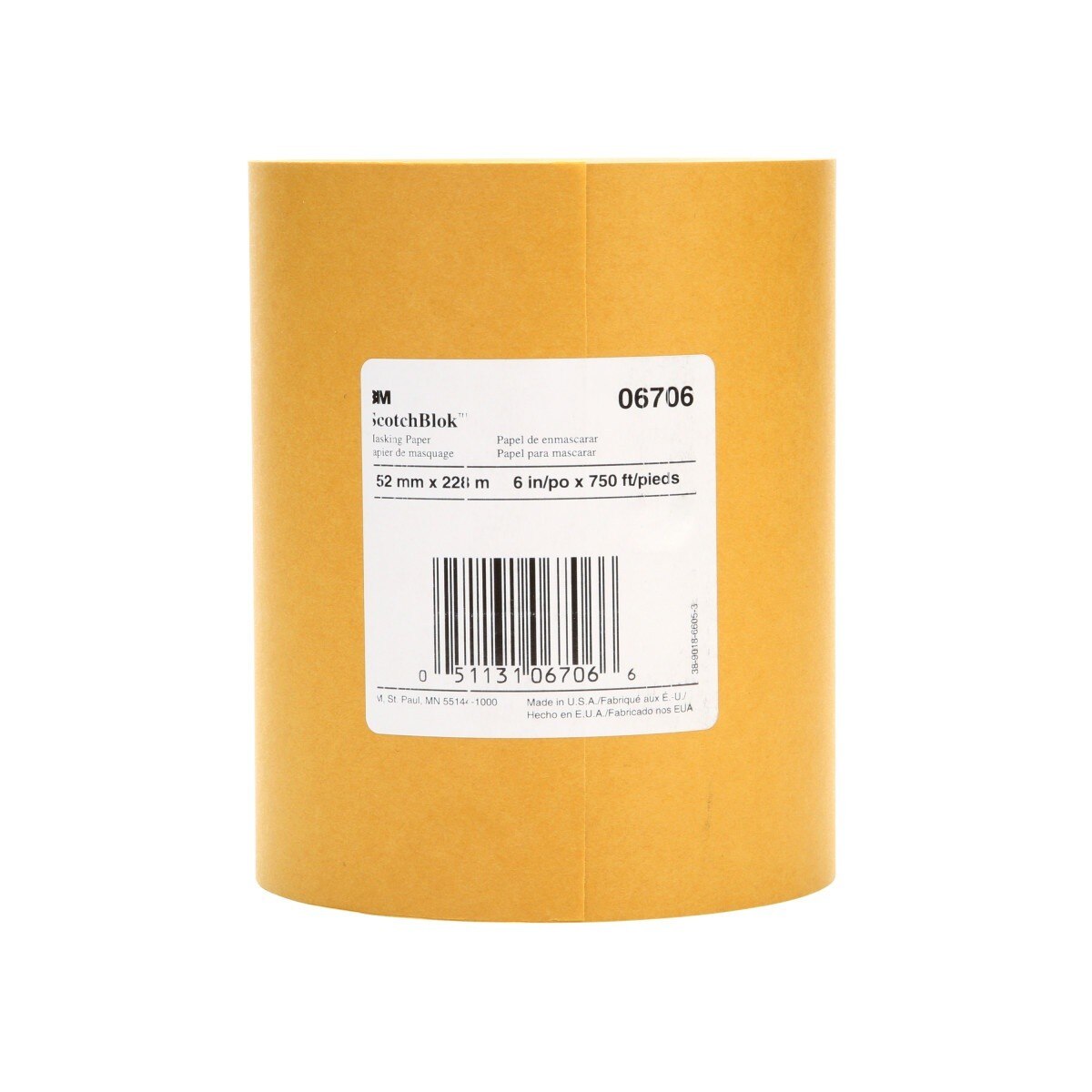 3M Scotchblok Masking Paper, Gold, Polycoated Backing, Bleed Through Resistant, 6 in x 750 ft (06706) (7000125998) (6 Pack)