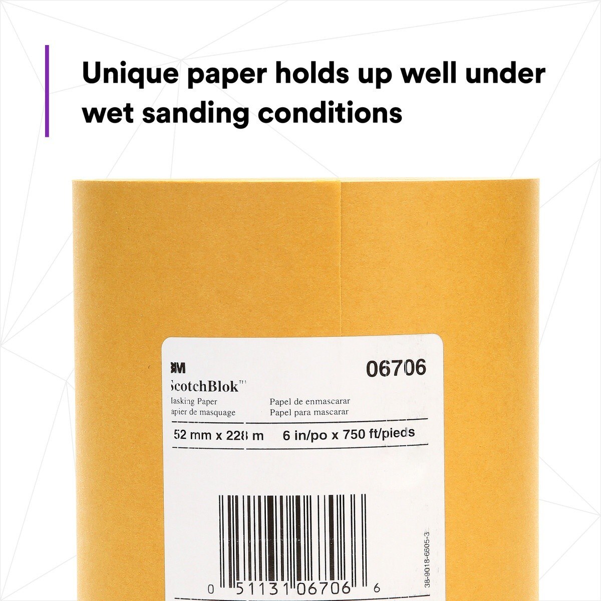 3M Scotchblok Masking Paper, Gold, Polycoated Backing, Bleed Through Resistant, 6 in x 750 ft (06706) (7000125998) (6 Pack) - 3