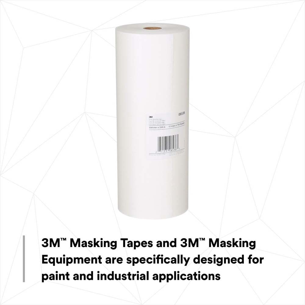 3M 06538 White Masking Paper, 12 in x 750 ft (7000126066) - 3