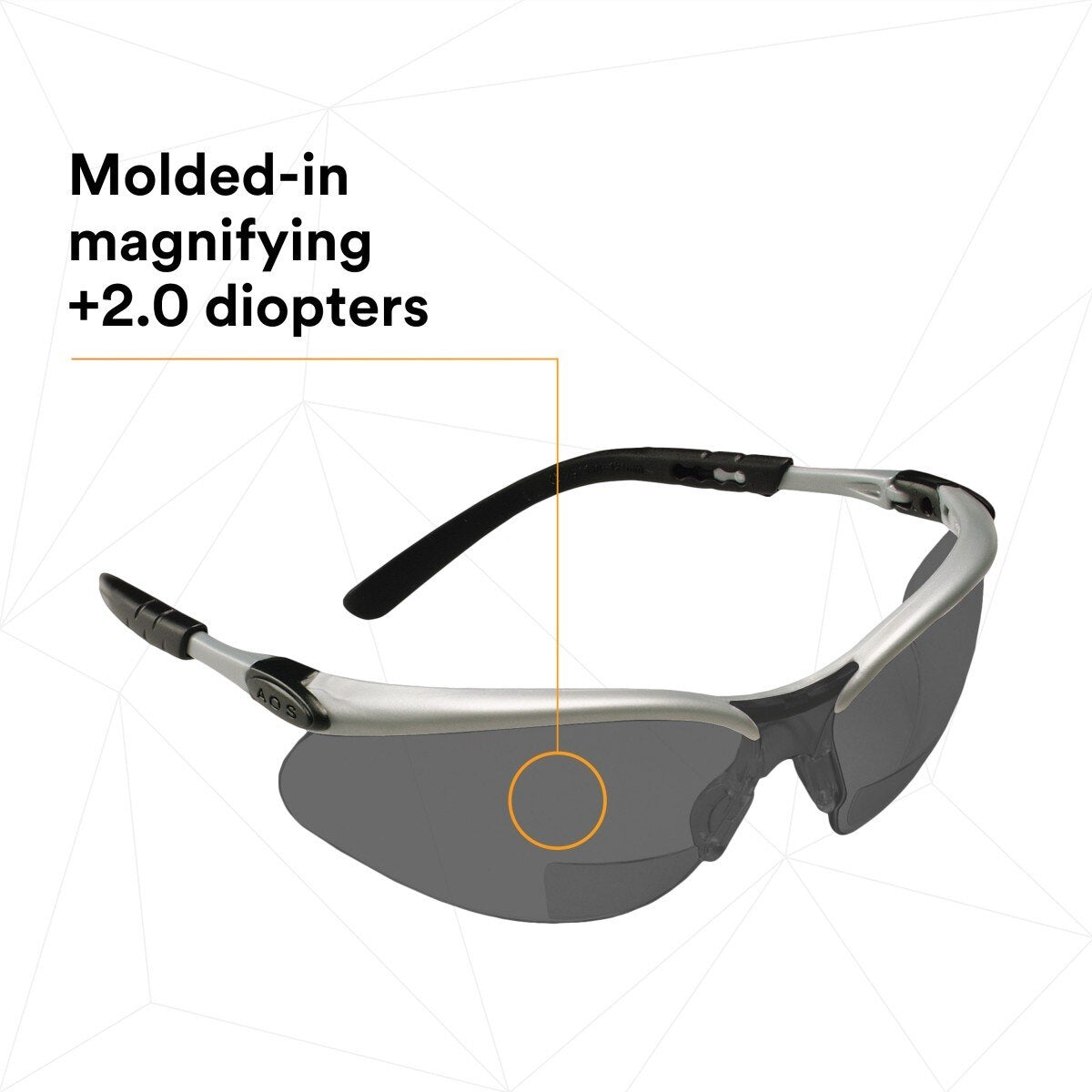 3M 11378-00000-20 Safety Glasses with Readers, +2.0 Diopter, ANSI Z87, Anti-Fog Anti-Scratch Gray Lens, Silver Frame, Adjustable Length Temples and Lens Angle (7000127493) (20 Pack) - 3