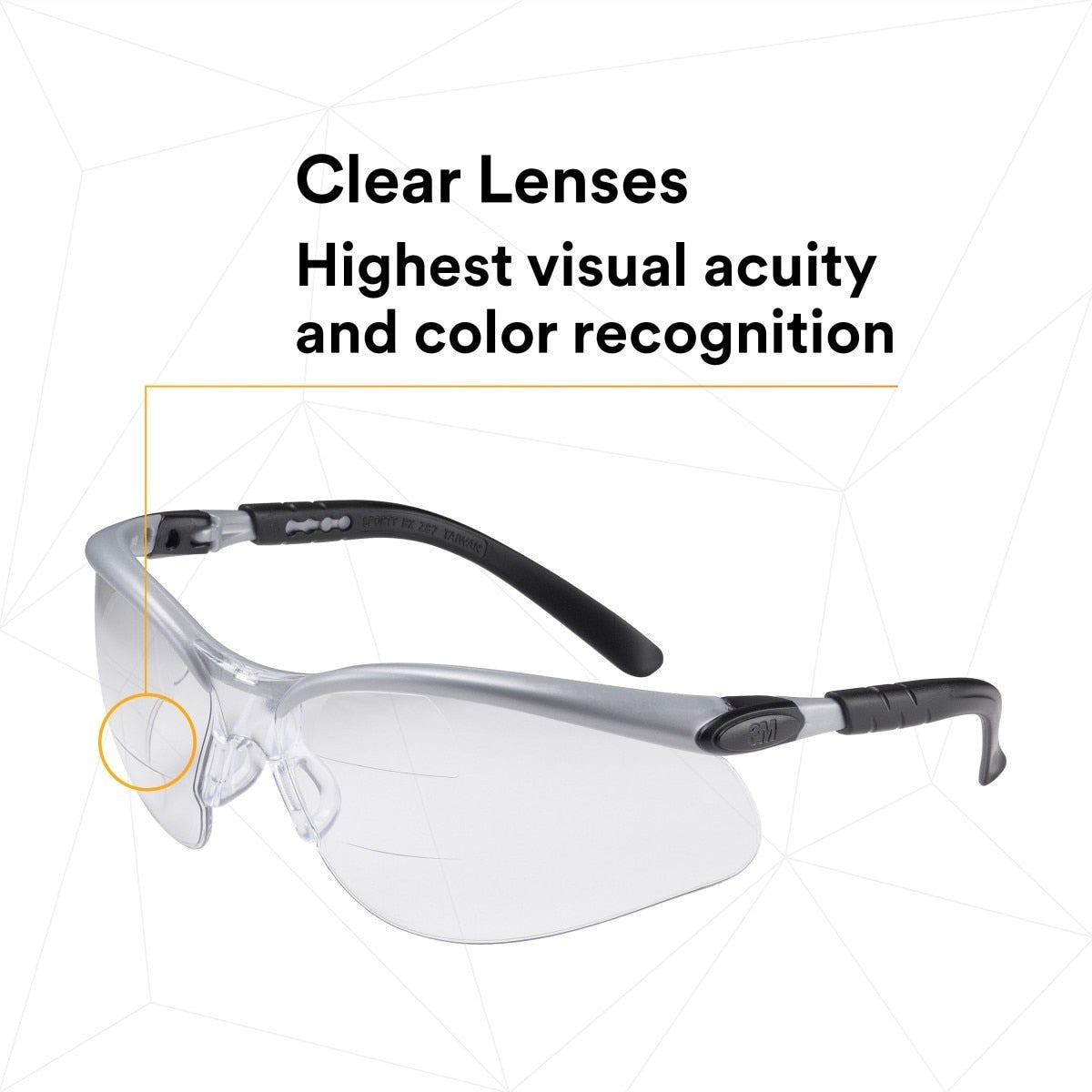 3M 11459-00000-20 BX Dual Reader Safety Glasses, ANSI Z87.1, Anti-Fog Clear Lens, Silver/Black Frame, +2.5 Diopter (7000127663) (20 Pack) - 6