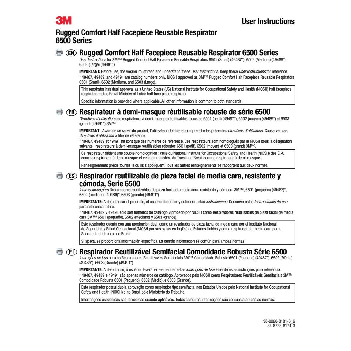 3M 6501 Rugged Comfort Half Facepiece Reusable Respirator, NIOSH, Cool Flow Valve, Small (7000128236) (10 Pack) - 7