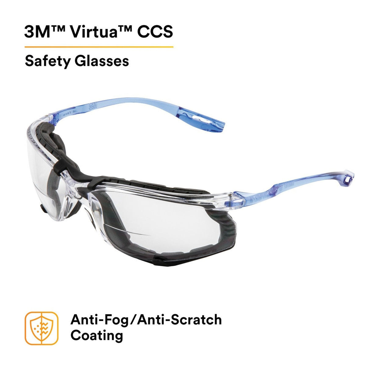 3M 11872 Virtua Safety Glasses, Anti-Fog, Clear Lens, Blue Frame, Removable Foam Gasket, Cord Control System, ANSI Z87 (7000128259) (20 Pack) - 4