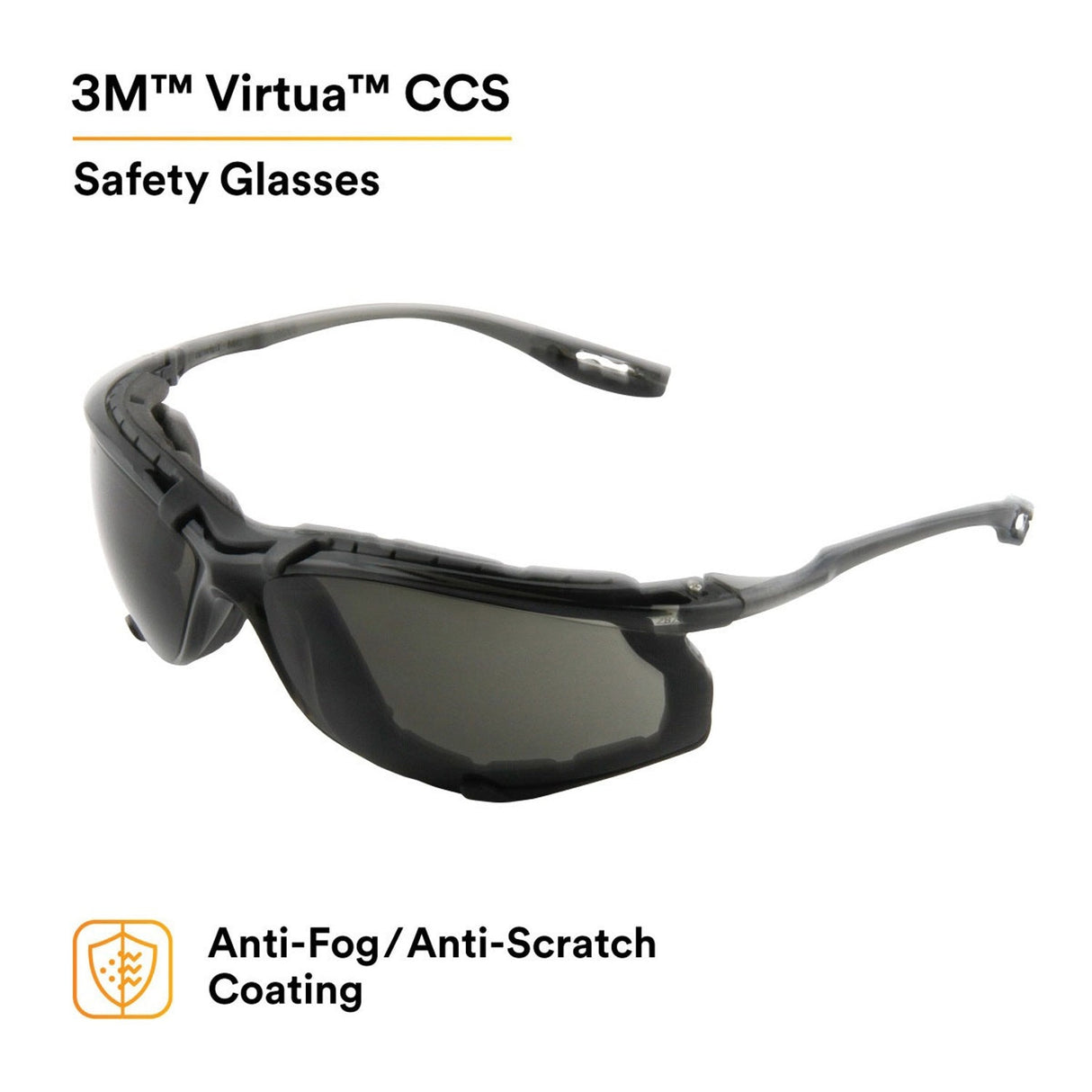 3M 11873-00000-20 Virtua CCS Safety Glasses Gray Anti-Fog Anti-Scratch Lens Black Frame Corded Earplug Control System Removable Foam Gasket (7000128260) - 5