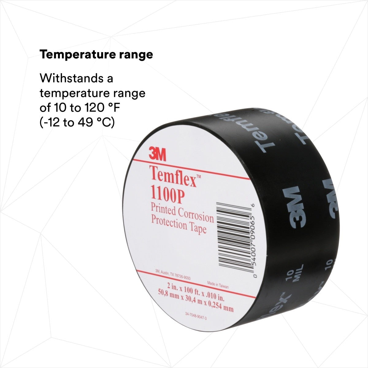 3M 1100P-2X100FT Temflex Vinyl Corrosion Protection Tape 1100 Printed Black 2 in x 100 ft (7000132166) (24 Pack) - 3