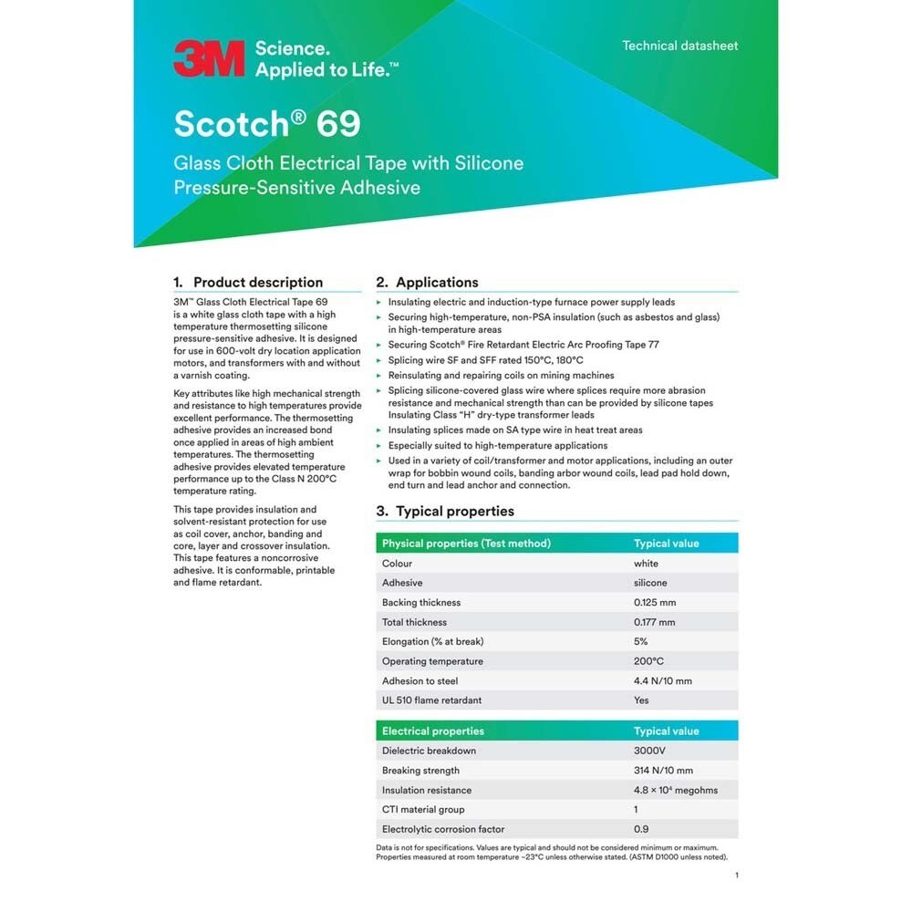 3M 7000132177 Scotch Brand Glass Cloth Electrical Tape 69-1"X36YD - 5