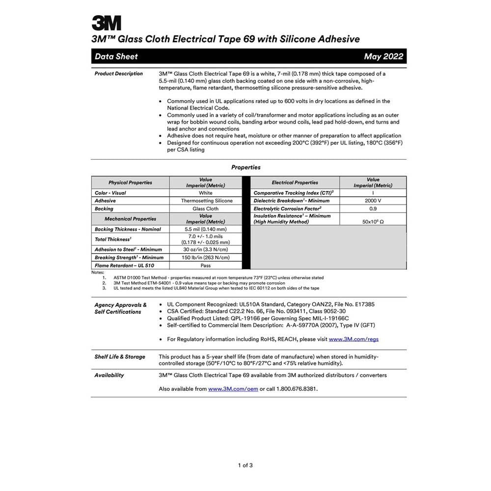 3M 7000132177 Scotch Brand Glass Cloth Electrical Tape 69-1"X36YD - 6