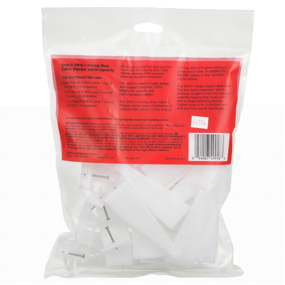 3M SIFS-1 Furring Strip Cable Stacker, Electrical Wire Spacer and Support, White (7000132474) (250 Pack) - 9