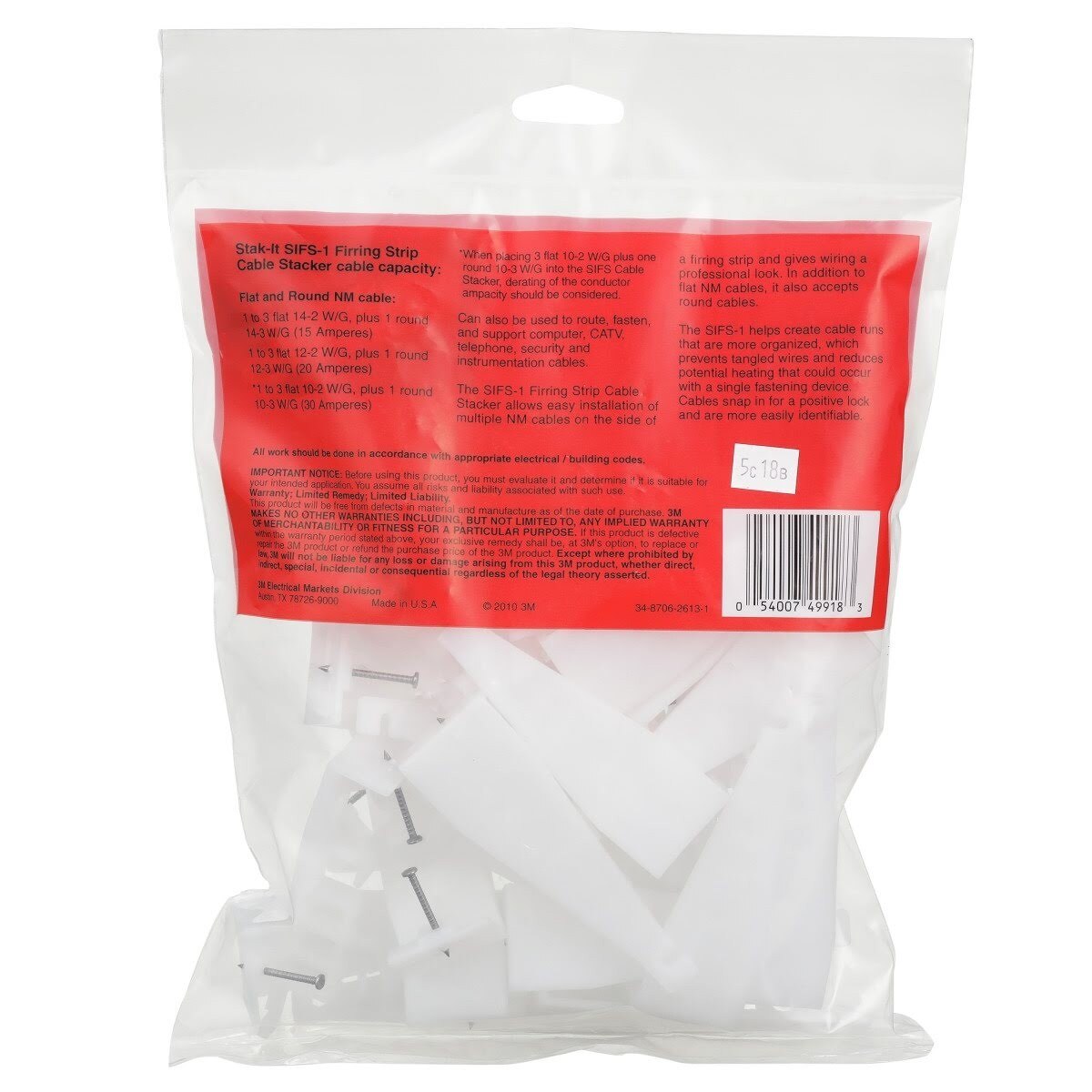 3M SIFS-1 Furring Strip Cable Stacker, Electrical Wire Spacer and Support, White (7000132474) (250 Pack) - 9