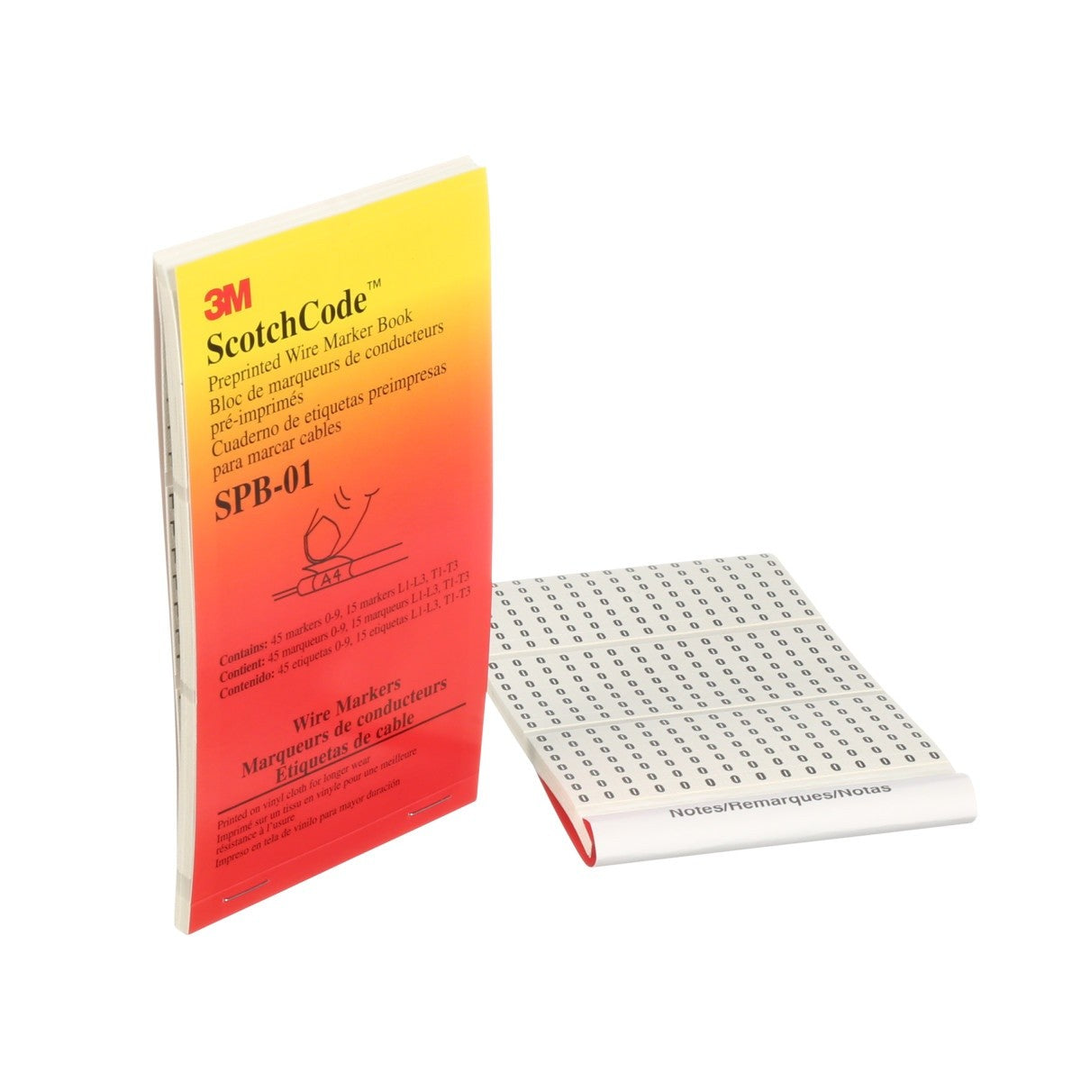 3M ScotchCode Pre-Printed Wire Marker Book, T1-T3, Black on White, 1.37 in x 0.22 in (SPB-01) (7000132478) (5 Pack) - 2