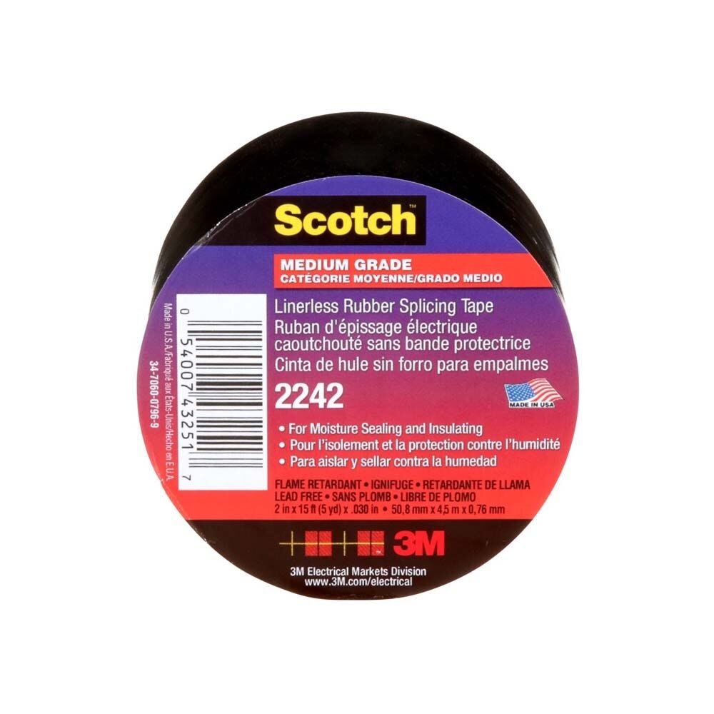 3M 7000132759 Linerless Electrical Rubber Tape 2242, Black, General Purpose Self-Fusing Insulating Tape - 4