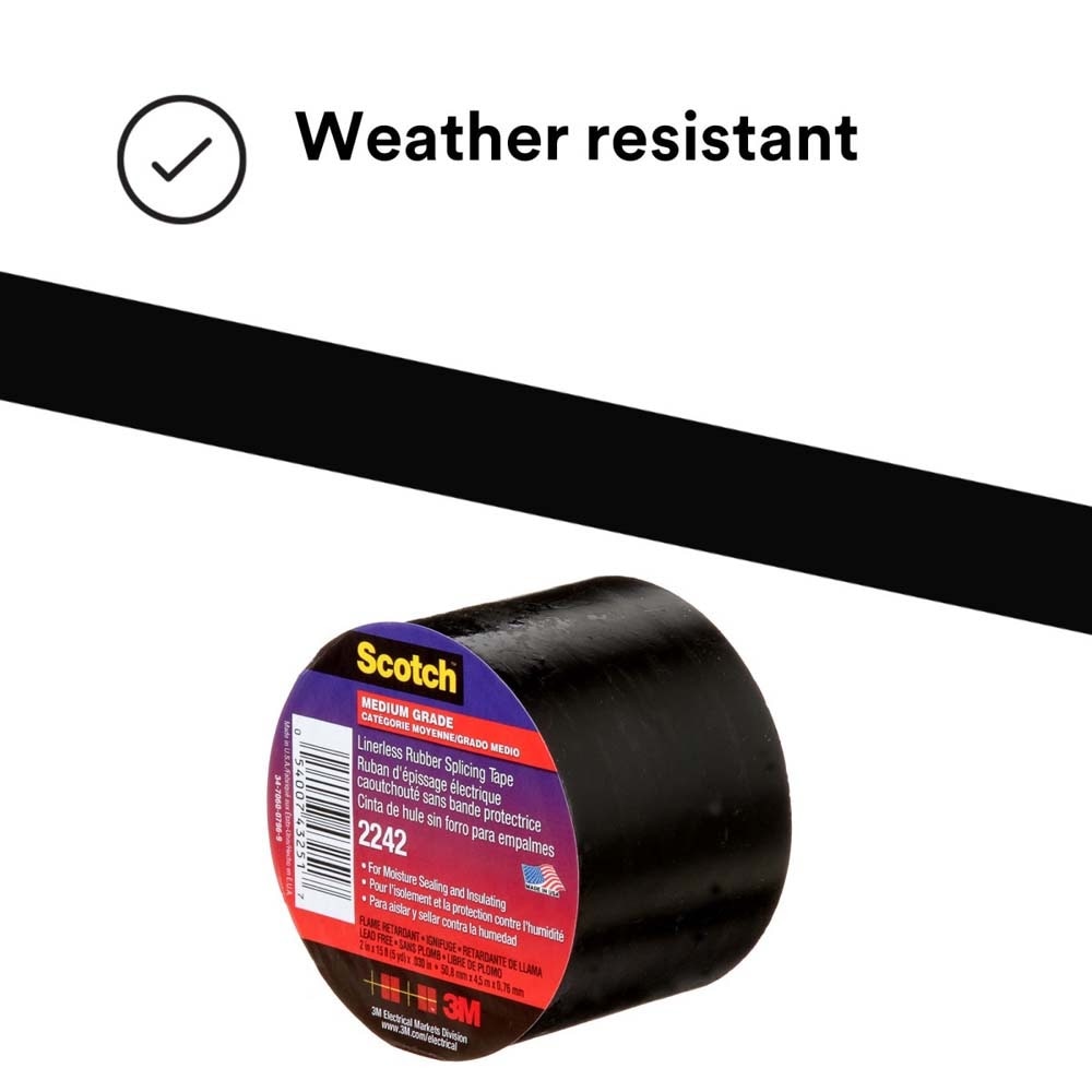 3M 2242-2X15FT Linerless Electrical Rubber Tape 2242, Black, General Purpose Self-Fusing Insulating Tape (7000132759) (8 Pack) - 9