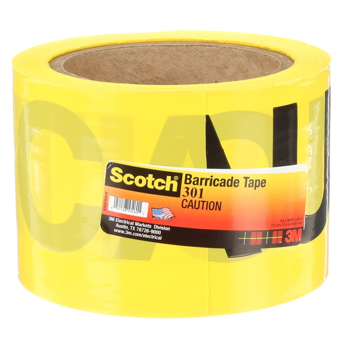 3M Scotch Barricade Tape 301, CAUTION, Non-adhesive, Yellow, 3 in x 300 ft (301-Y-3X300FT) (7000132914) (16 Pack) - 2