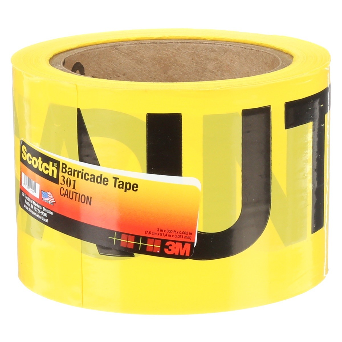 3M Scotch Barricade Tape 301, CAUTION, Non-adhesive, Yellow, 3 in x 300 ft (301-Y-3X300FT) (7000132914) (16 Pack) - 3