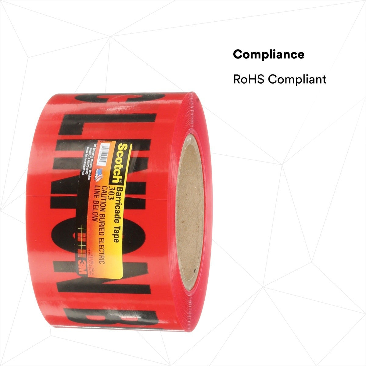 3M 303-R-3X300FT Scotch Buried Barricade Tape 303, CAUTION BURIED ELECTRIC LINE BELOW, Red, 3 in x 300 ft (7000132915) (16 Pack) - 6