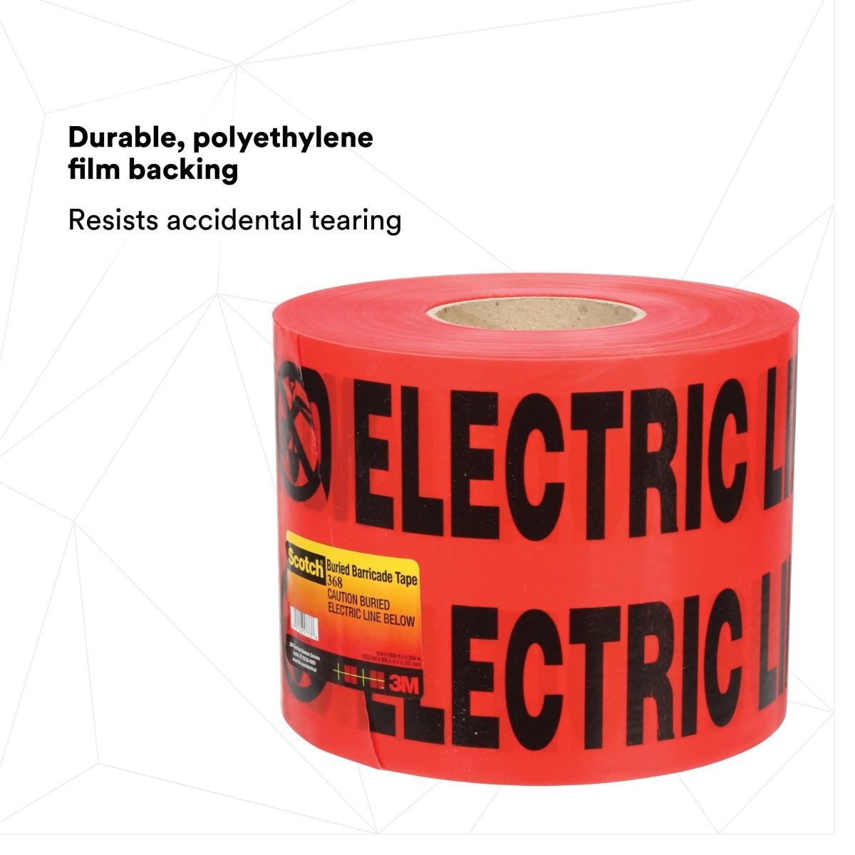 3M 368-R-6X1000FT Scotch Buried Barricade Tape CAUTION BURIED ELECTRIC LINE BELOW Red 6 in x 1000 ft (7000133186) (4 Pack) - 2