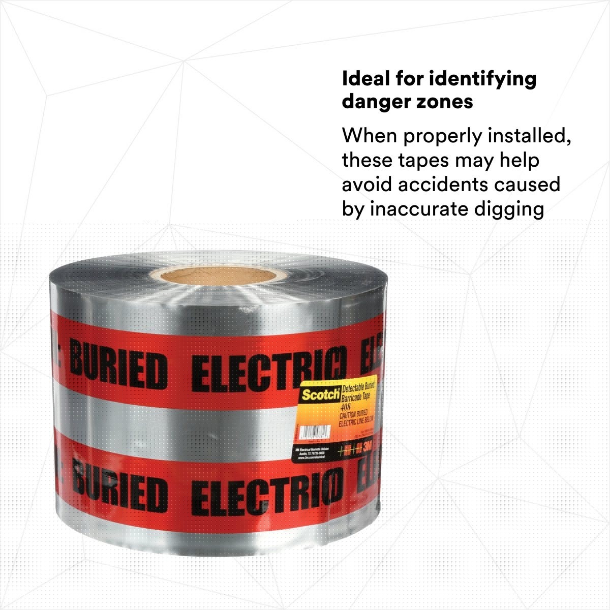 3M 408-R-6X1000FT Scotch Detectable Buried Barricade Tape CAUTION BURIED ELECTRIC LINE BELOW 6 in x 1000 ft Red (7000133192) (4 Pack) - 5