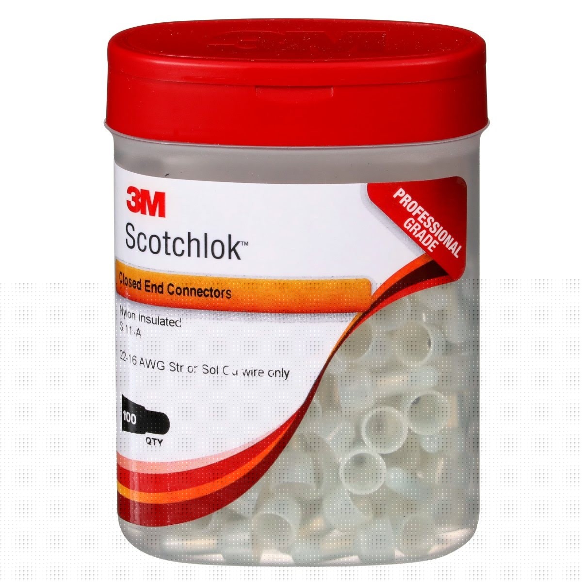 3M S-11-A Nylon Insulated Butted Seam Standard Closed End Connector, 22-16 AWG, Translucent White (7000133427) (100 Pack) - 4