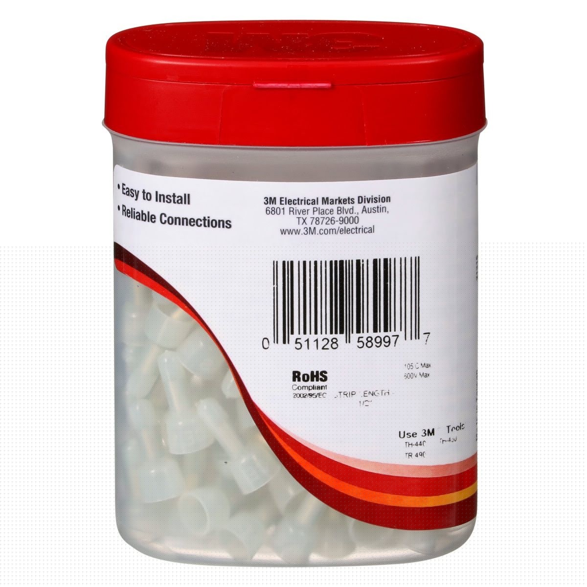 3M S-11-A Nylon Insulated Butted Seam Standard Closed End Connector, 22-16 AWG, Translucent White (7000133427) (100 Pack) - 6