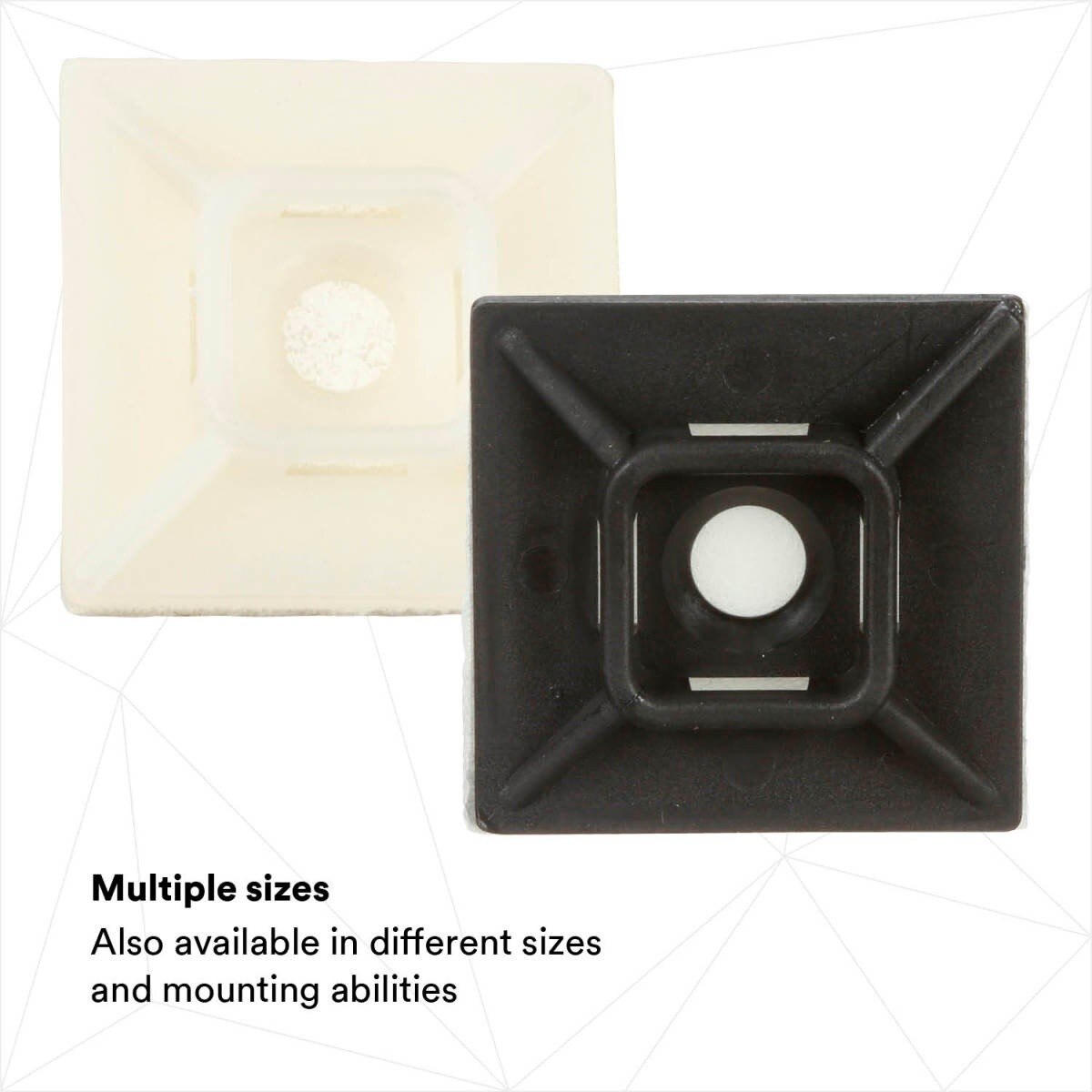 3M CTB1X1BKA-C Cable Tie Mounting Base, 4-Way Adhesive Mount, UV Resistant Black, 1 in x 1 in (7000133488) (500 Pack) - 5