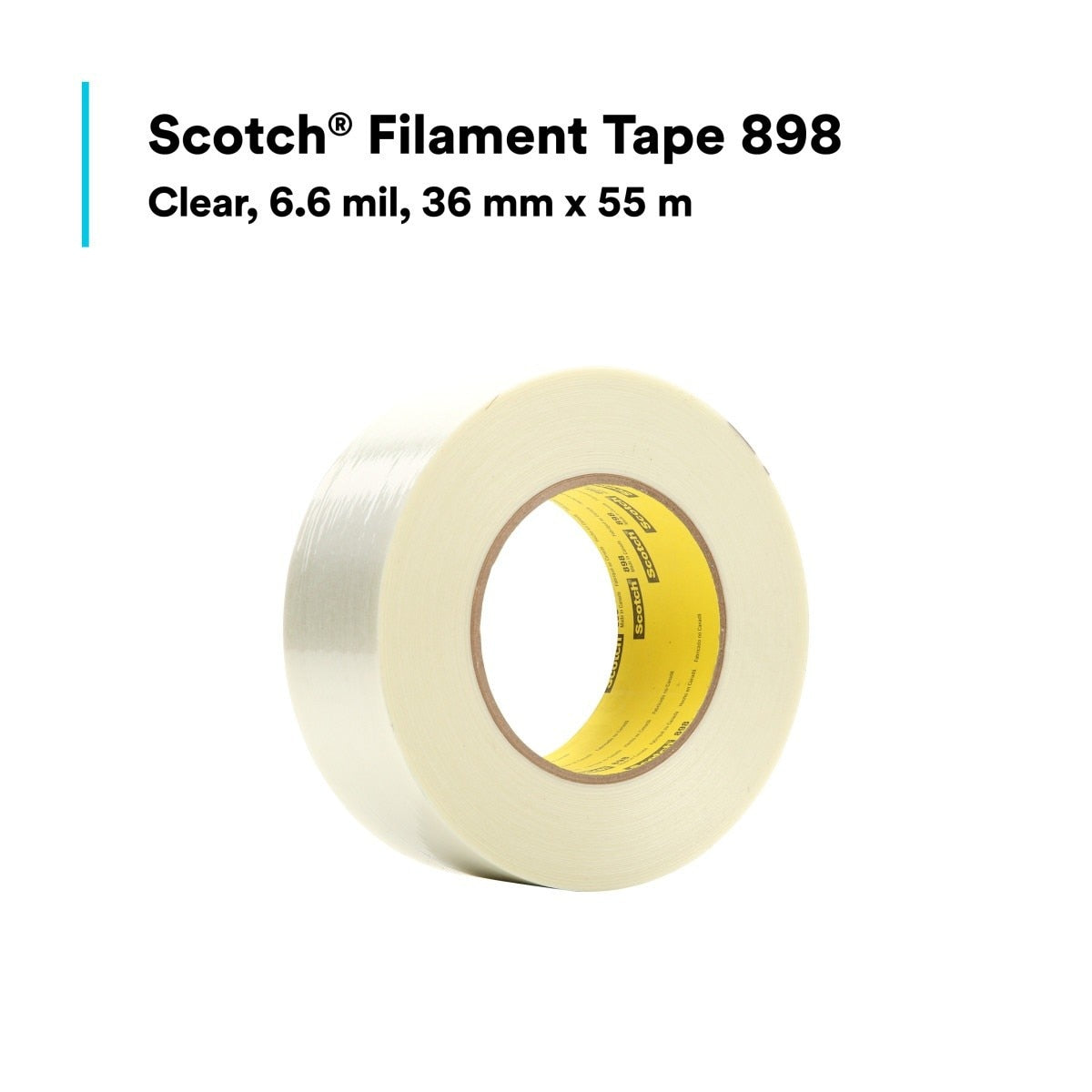 3M 898 Scotch Filament Tape, Clear, 36 mm x 55 m, 6.6 mil (7000144703) (24 Pack) - 7