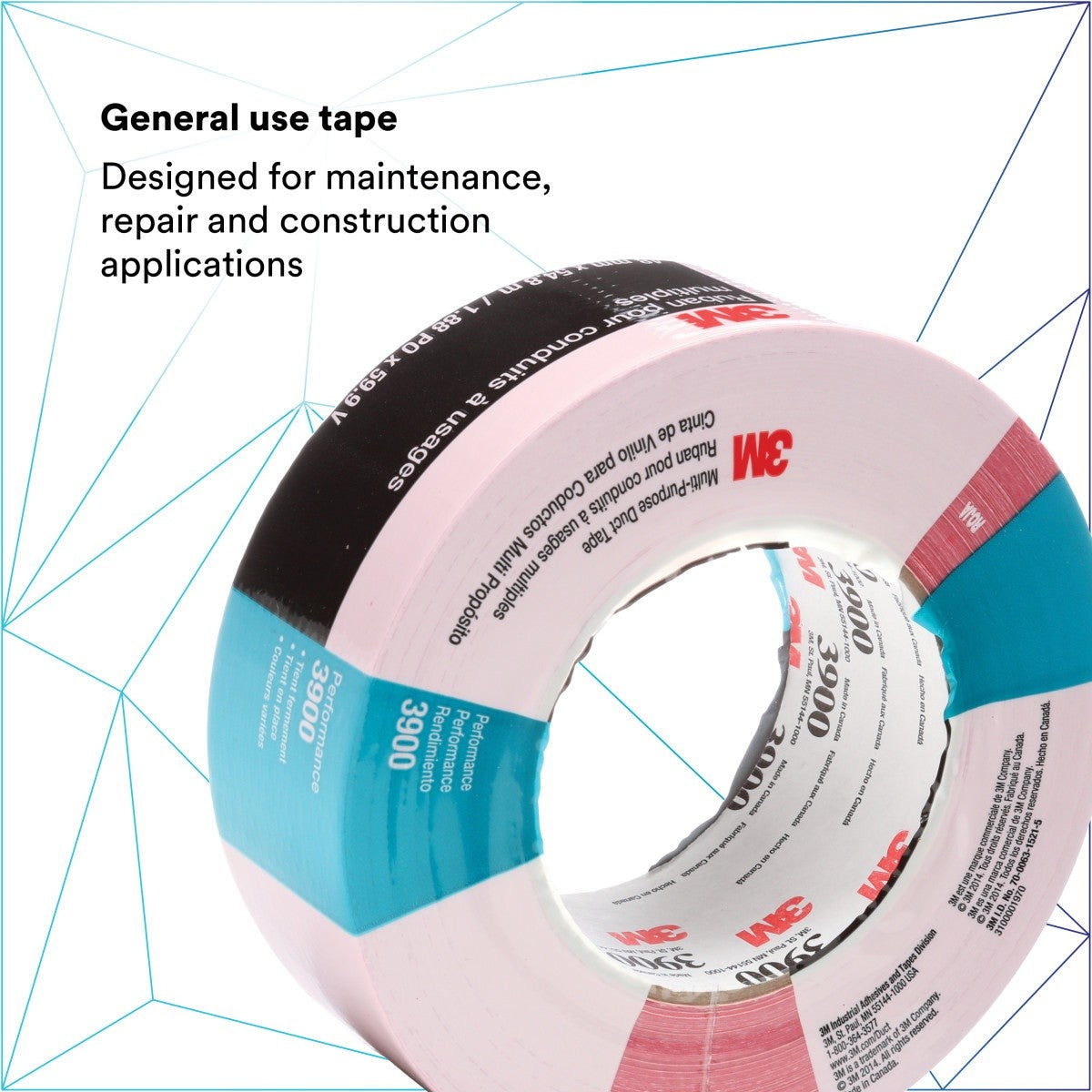 3M 3900 Multi-Purpose Duct Tape, Red, Rubber Adhesive, Water Resistant, 48 mm x 54.8 m, 8.1 mil (7000144749) (24 Pack) - 2