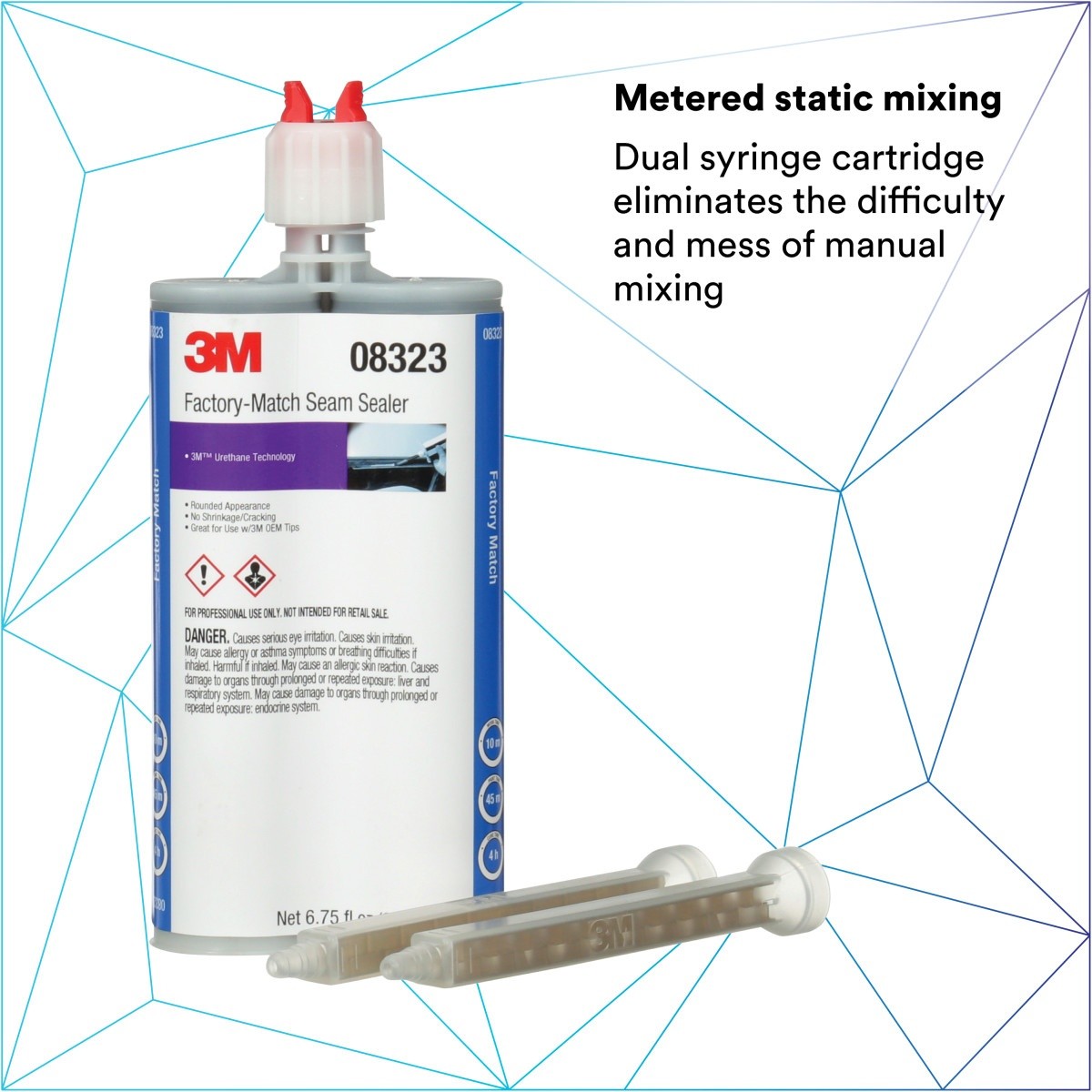 3M Factory-Match Seam Sealer, Two-Part Urethane, Medium/High Viscosity, Black, 200 mL/6.75 fl oz Cartridge (08323) (7000148202) (6 Pack) - 7