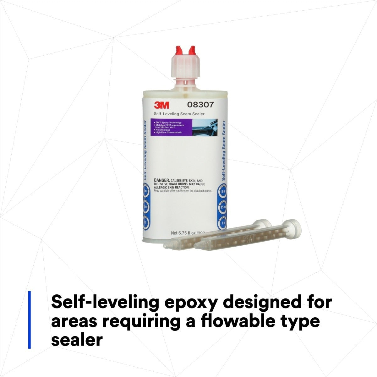 3M 08307 Self-Leveling Seam Sealer Two-Part Epoxy, Transparent, 200 mL/6.75 fl oz Cartridge, Quick Curing (7000148242) (6 Pack) - 6
