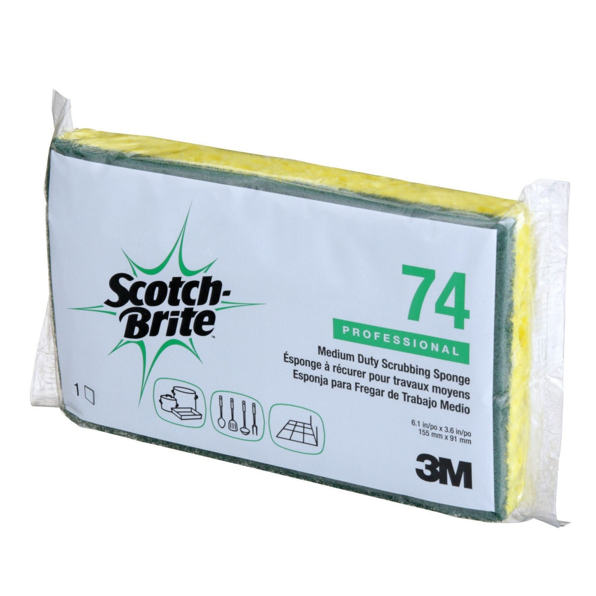 3M Scotch-Brite Medium Duty Scrub Sponge 74, 6.1 in x 3.6 in x 0.7 in, Green (7010028899 Pack) (20 Pack) (20 Pack) - 7