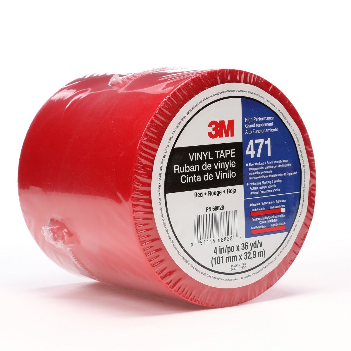 3M 471 471 IW Vinyl Tape, Red, 4 in x 36 yd, 5.2 mil, Individually Wrapped Conveniently Packaged (7010292804) (8 Pack) - 3