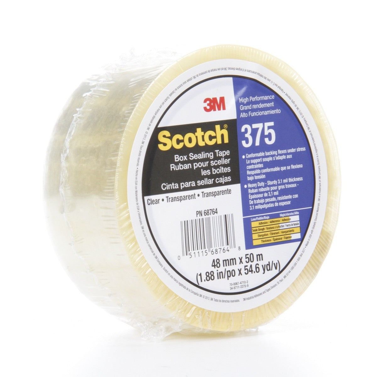 3M 375 Scotch Box Sealing Tape, Clear, 48 mm x 50 m (7010295456) - 3