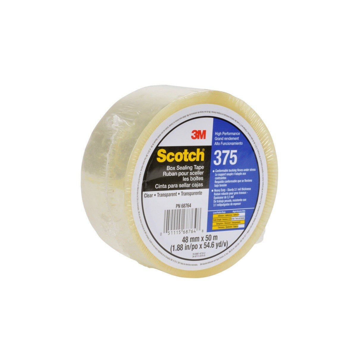 3M 68764-8 Scotch High Performance Box Sealing 375 Tape Clear, 48mm x 50m (7010295456) - 4