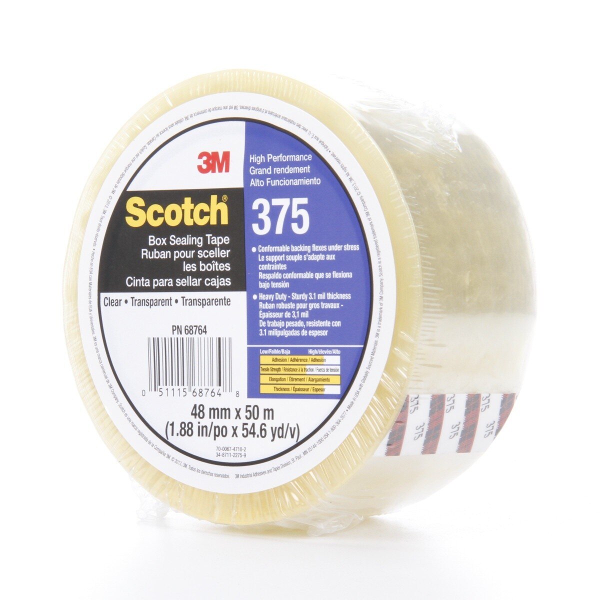 3M 68764-8 Scotch High Performance Box Sealing 375 Tape Clear, 48mm x 50m (7010295456) - 5