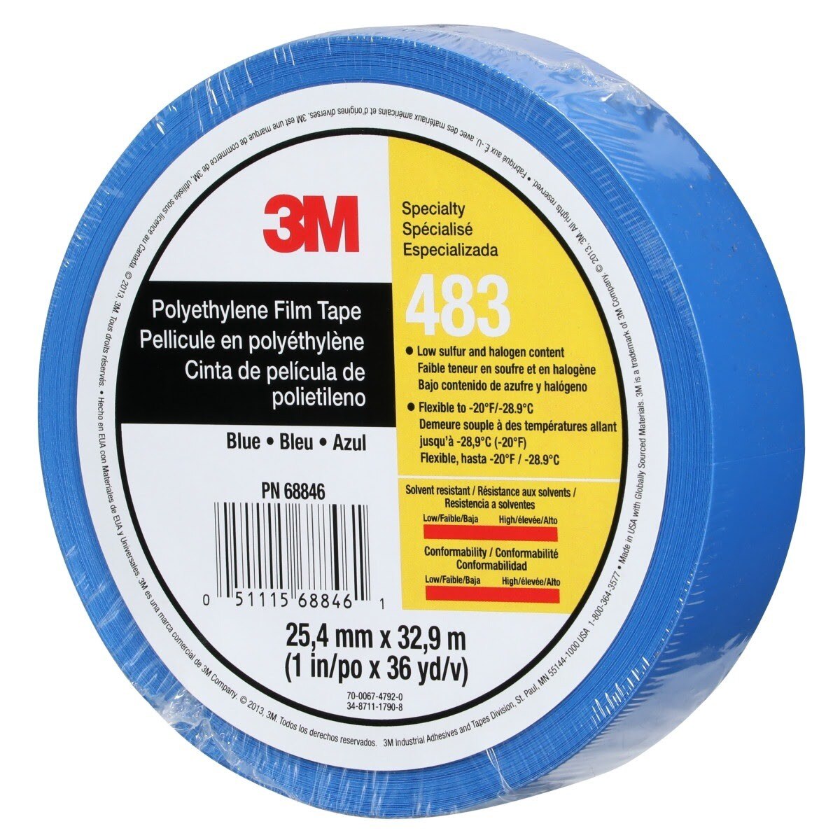 3M 483 Polyethylene Tape, Blue, 1 in x 36 yd, 5.0 mil, Individually Wrapped Conveniently Packaged (7010295458) (36 Pack) - 8