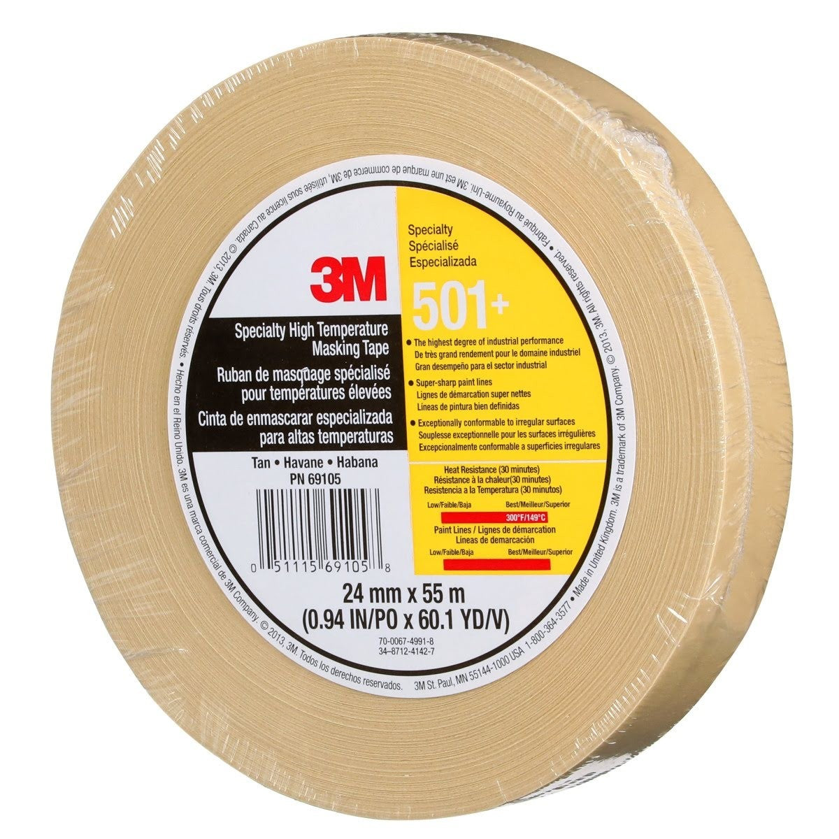 3M 501+ 501+ IW Scotch Specialty High Temperature Masking Tape, Tan, 24 mm x 55 m (7010302439) (36 Pack) - 9