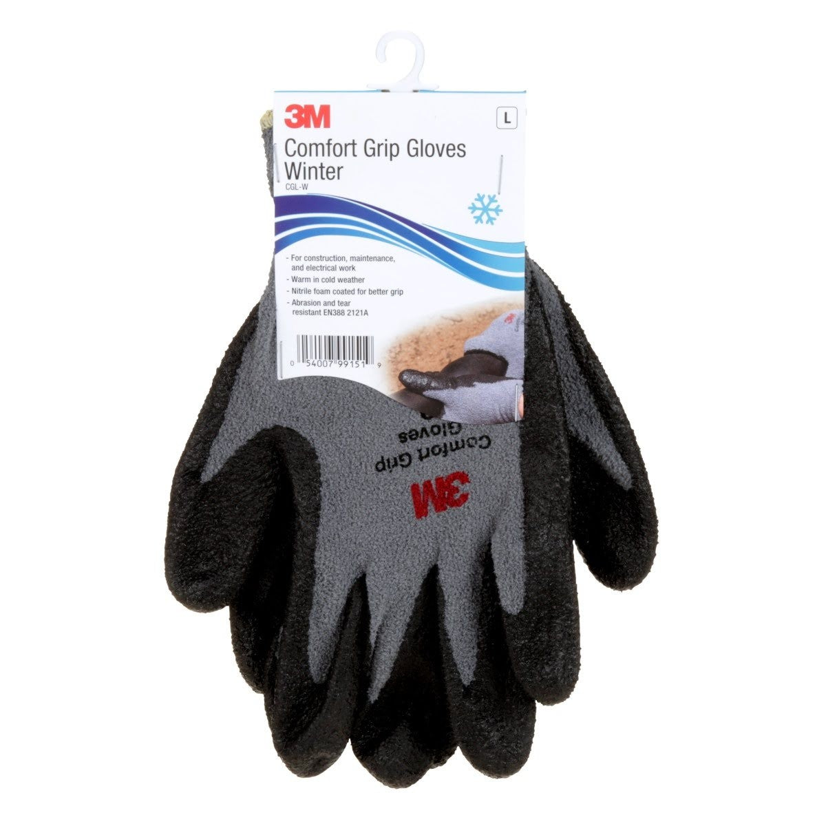 3M Comfort Grip Winter Work Gloves, Nitrile Foam Coated, Gray, Size Large (CGL-W) (7010305066) (1 Pair) (6 Pack)