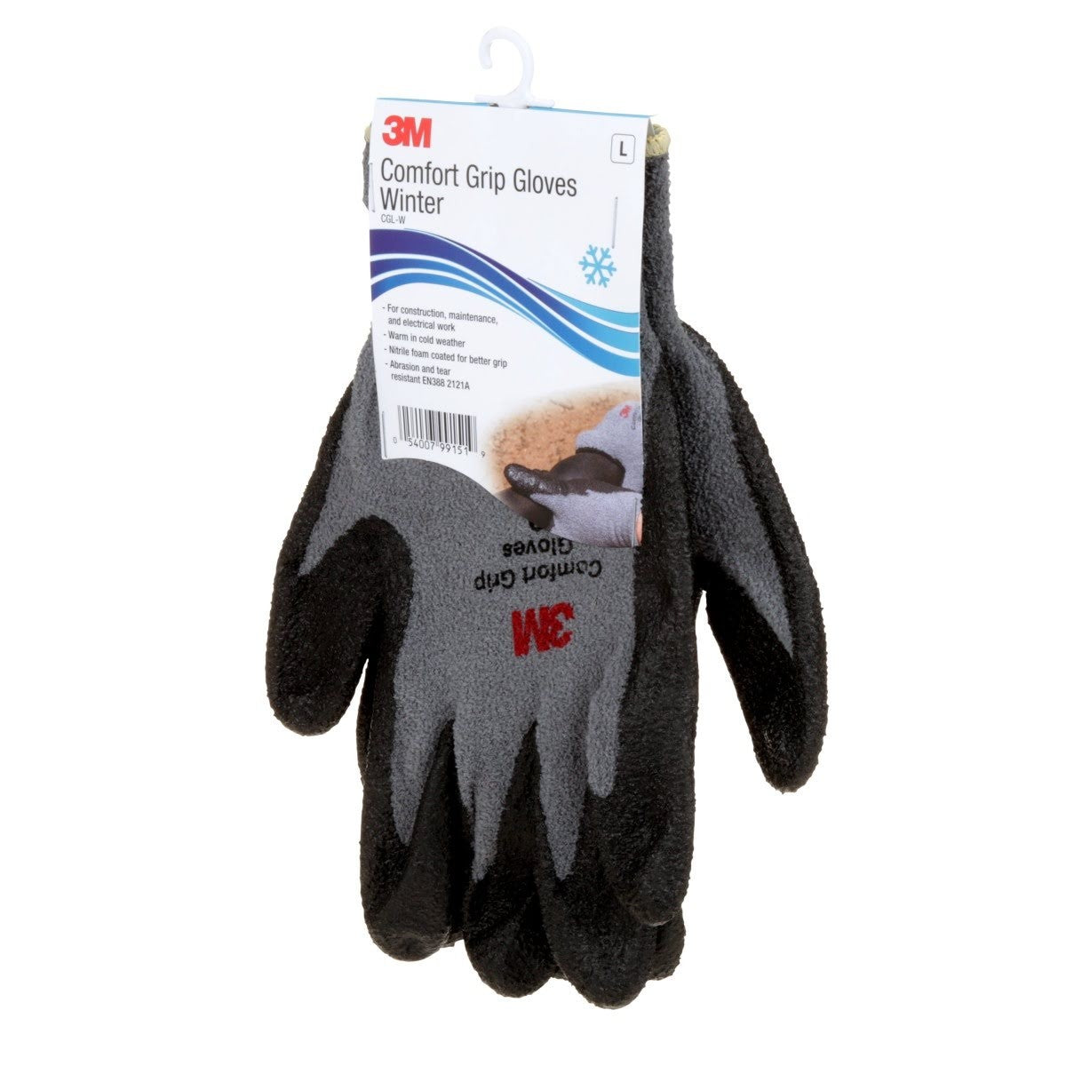 3M Comfort Grip Winter Work Gloves, Nitrile Foam Coated, Gray, Size Large (CGL-W) (7010305066) (1 Pair) (6 Pack) - 3