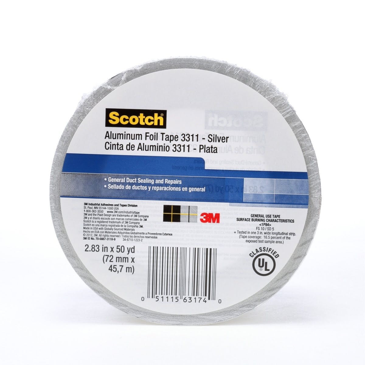 3M 3311 Scotch Aluminum Foil Tape, Silver, 2-7/8 in x 50 yd, 3.6 mil (7010313061) (6 Pack)
