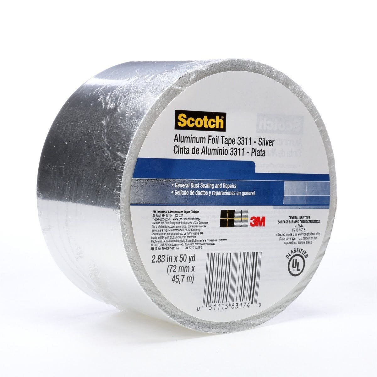 3M 3311 Scotch Aluminum Foil Tape, Silver, 2-7/8 in x 50 yd, 3.6 mil (7010313061) (6 Pack) - 2