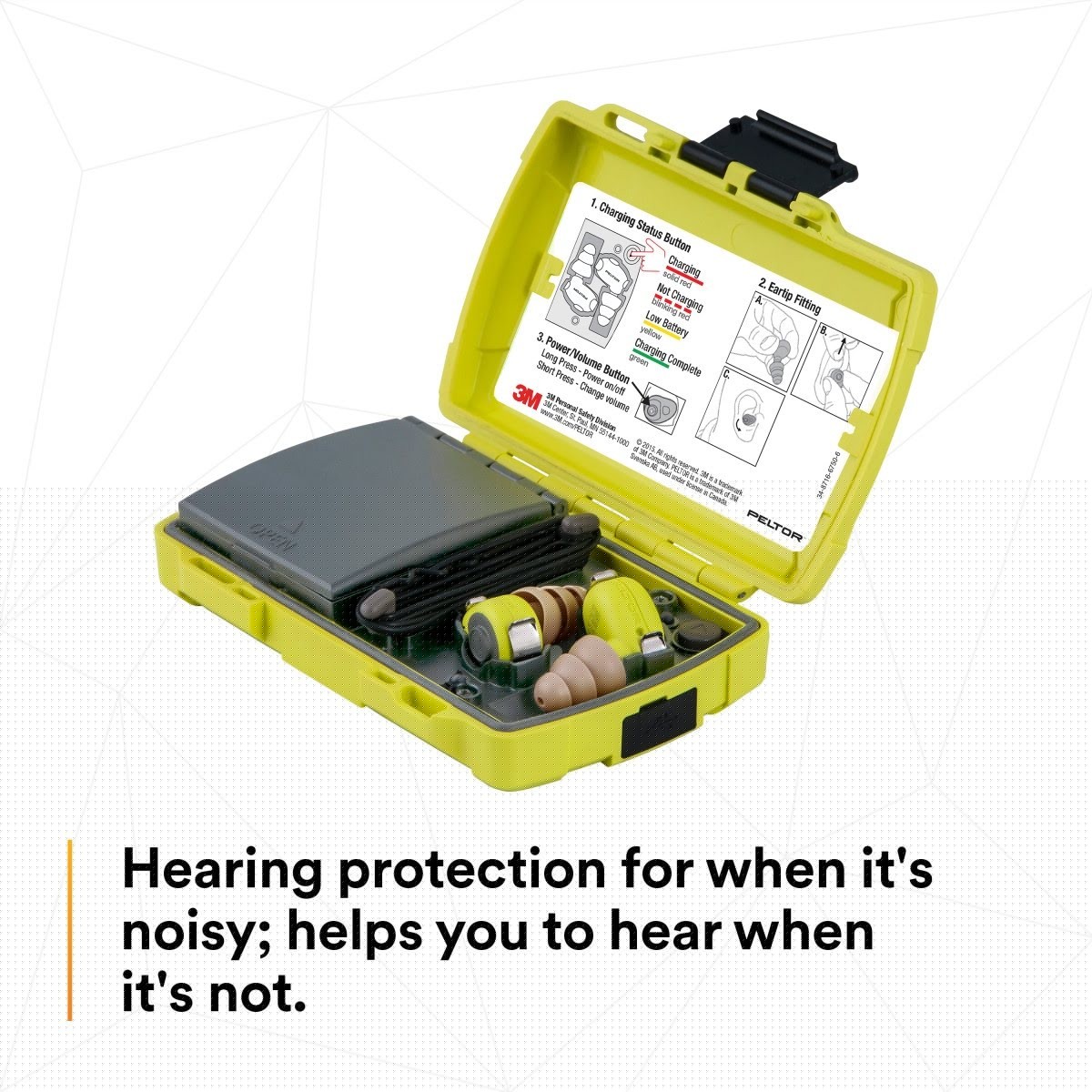 3M LEP-200 PELTOR Level Dependent Earplug Kit, Rechargeable Li-Ion, Micro USB, Yellow, NRR 31 dB (7010316631) - 7