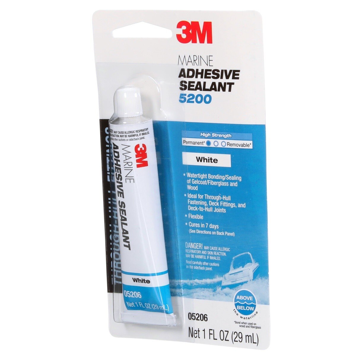 3M 5200 Marine Adhesive Sealant White, 1 oz Tube for Above/Below Waterline Bonding (5206) (7010325697) (12 Pack) - 5