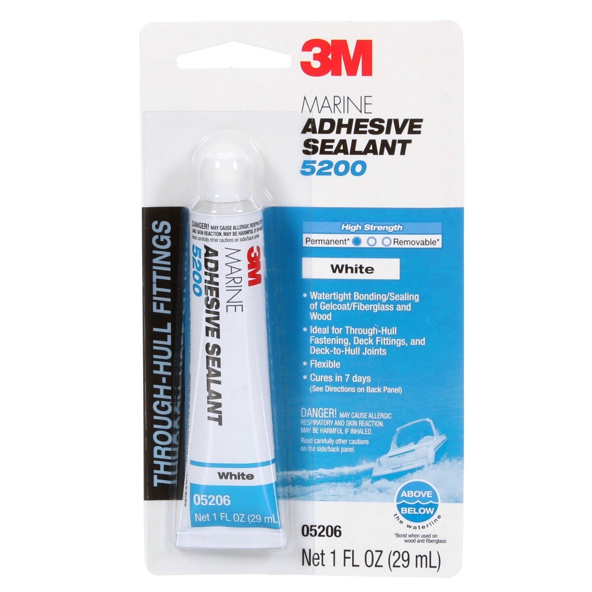 3M 5200 Marine Adhesive Sealant White, 1 oz Tube for Above/Below Waterline Bonding (5206) (7010325697) (12 Pack) - 6