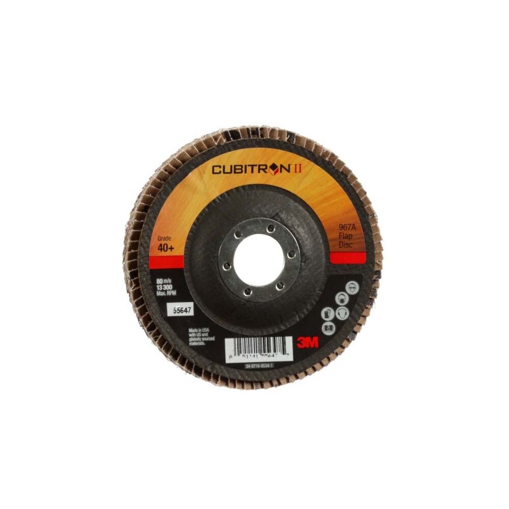 3M 7010327065 Cubitron II Flap Disc 967A, 40+ Grit, Type 29, 4-1/2 in x 7/8 in for Medium-Pressure Grinding and Surface Prep (7010327065) (10 Pack)