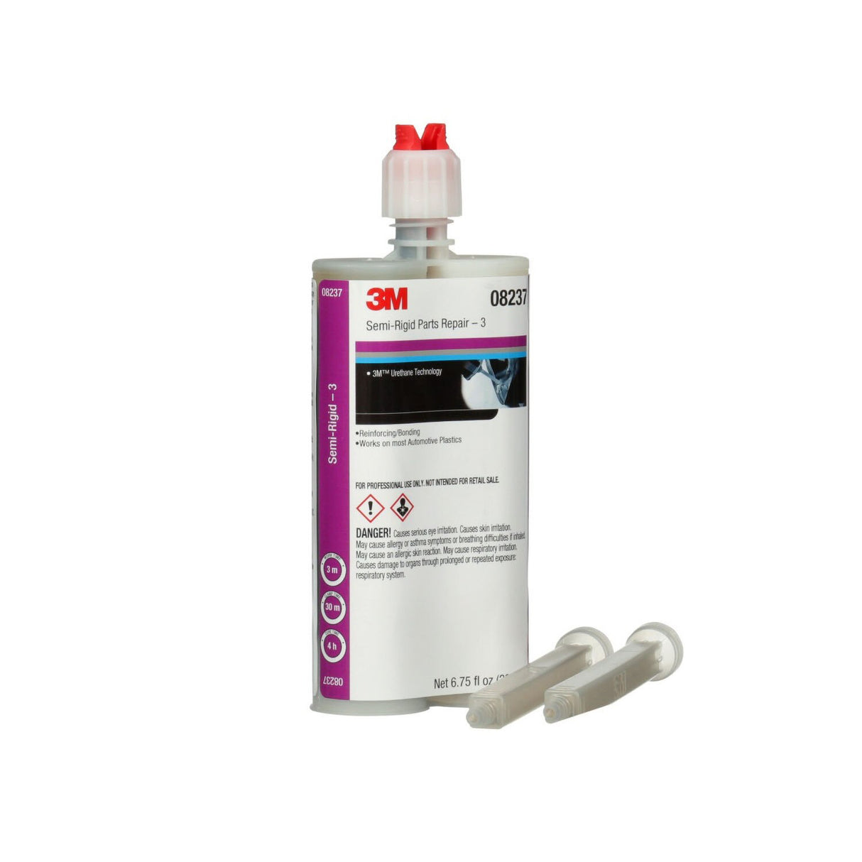3M 08237 Semi-Rigid Parts Repair - 3 Two-Part Urethane Plastic Repair Adhesive, Black, 200 mL Cartridge (7010327900)