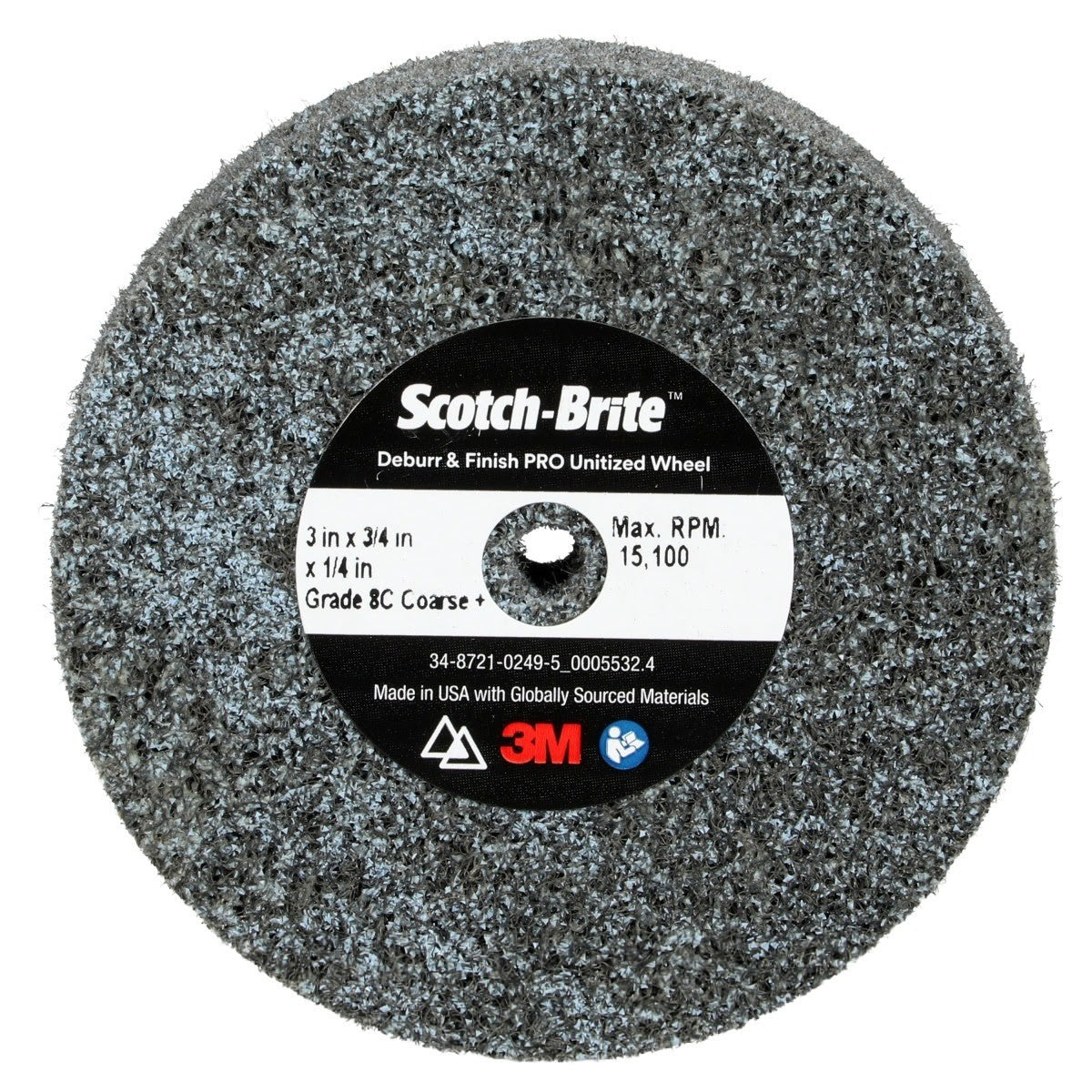 3M DP-UW Scotch-Brite Deburr & Finish PRO Unitized Wheel, 8C Coarse+, 3 in x 3/4 in x 1/4 in (7010329496) (20 Pack)