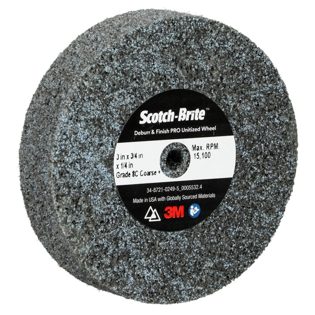 3M DP-UW Scotch-Brite Deburr & Finish PRO Unitized Wheel, 8C Coarse+, 3 in x 3/4 in x 1/4 in (7010329496) (20 Pack) - 3