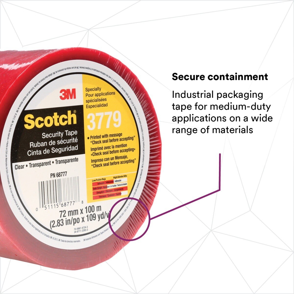 3M 3779 Scotch Security Message Box Sealing Tape, Clear, 72 mm x 100 m, Individually Wrapped Conveniently Packaged (7010335124) (24 Pack) - 6
