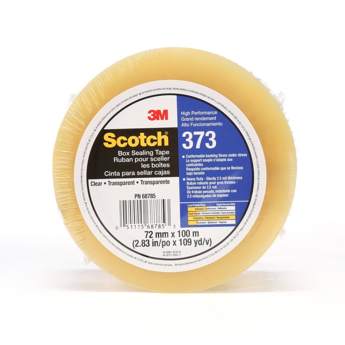 3M 373 Scotch Box Sealing Tape, Clear, 72 mm x 100 m, High Performance, Individually Wrapped (68785) (7010335125) (24 Pack)