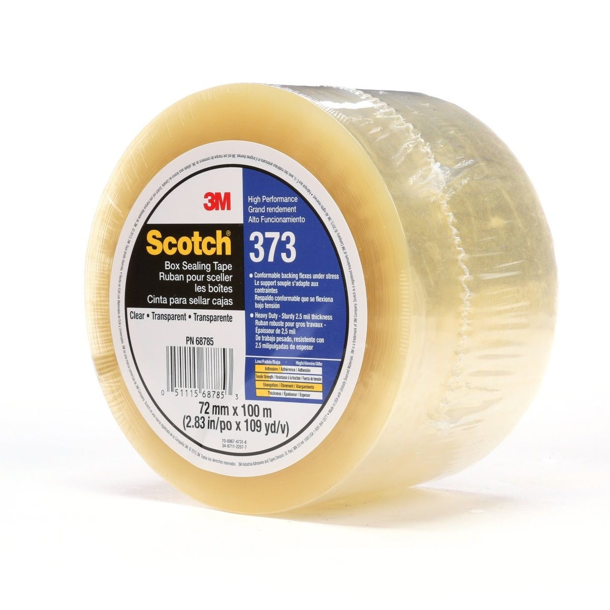 3M 373 Scotch Box Sealing Tape, Clear, 72 mm x 100 m, High Performance, Individually Wrapped (68785) (7010335125) (24 Pack) - 3